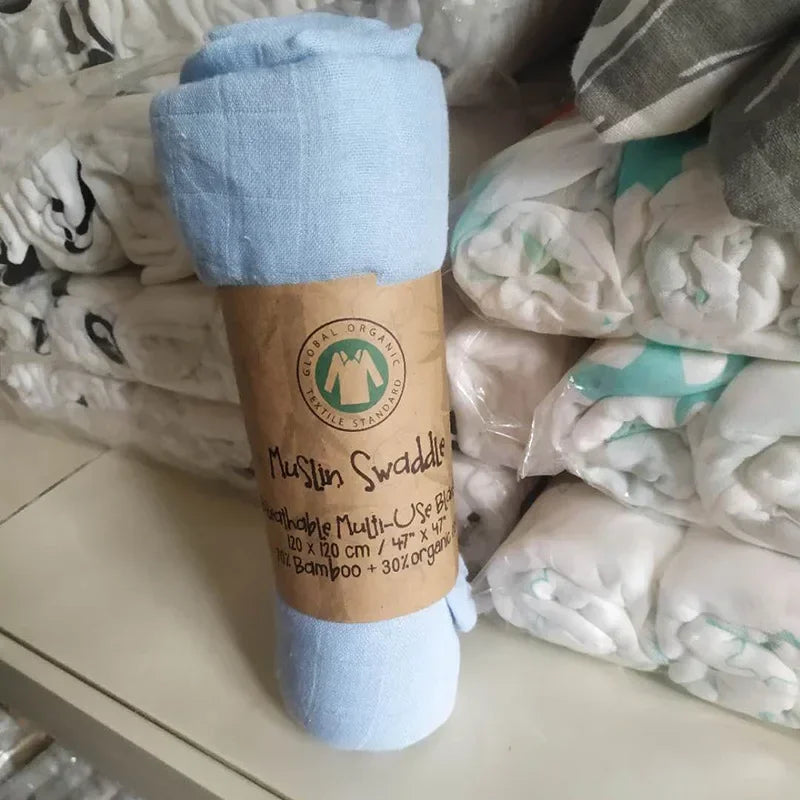 Baby Swaddle Bamboo Cotton Blanket Wrap Gauze Feeding Scraf Burp Cloths Bath Towel Baby Swaddle Small Size Solid Color BabyStuff