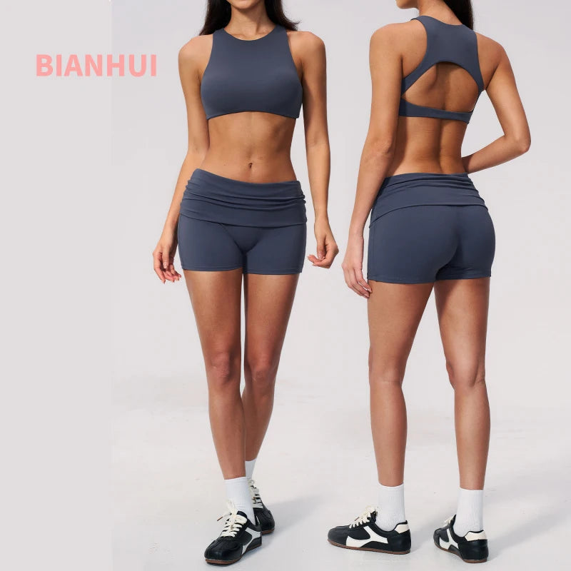 New Yoga Gym Set Hanging Neck Yoga Bra Beauty Back Fitness Sports Quick Dry Yoga Outfit For Women Workout Athletic Wear 2PCS