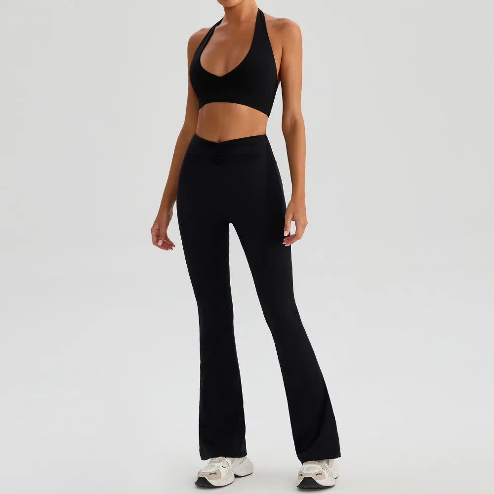Yoga Suit Gym Fitness Set Sports Bra Flared Trousers Suit Sports Tracksuit Women Workout Clothes Sportswear Female Athletic Wear