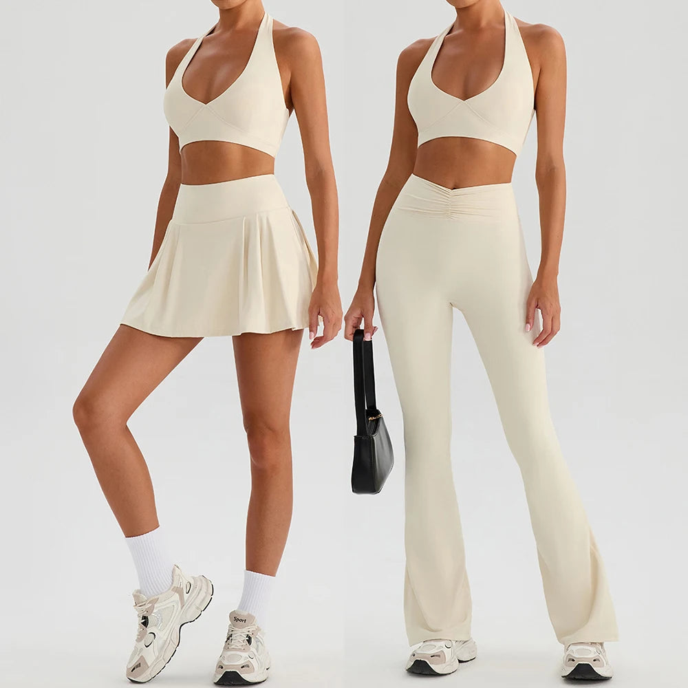 Yoga Suit Gym Fitness Set Sports Bra Flared Trousers Suit Sports Tracksuit Women Workout Clothes Sportswear Female Athletic Wear