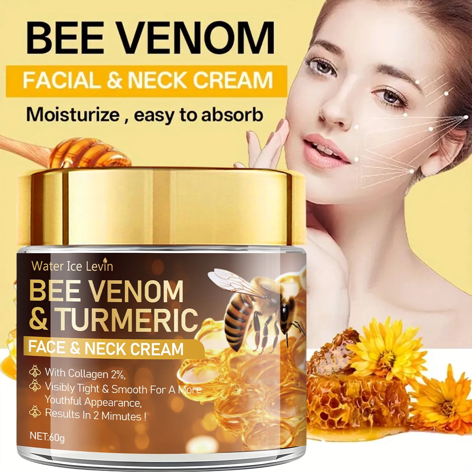 Bee Venom Instant Facial Lifting Cream — Firms Loose Skin, Lifts & Hyaluronic Acid Hydration