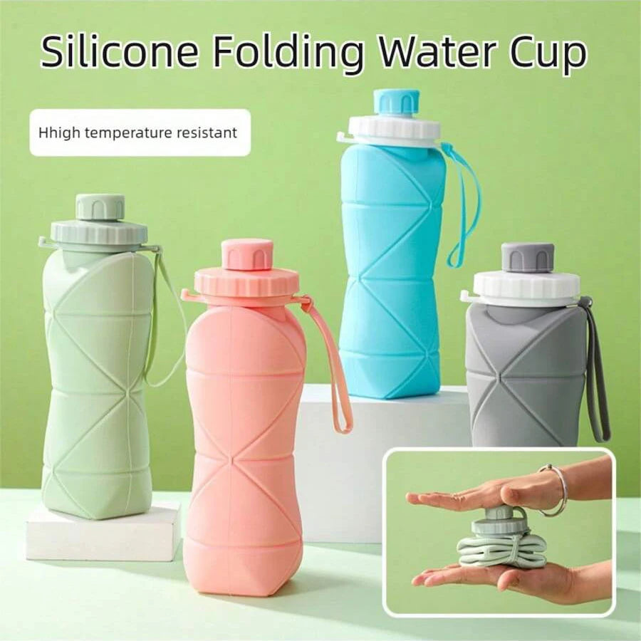 1Pc 600mlLarge Collapsible Silicone Cup-Portable Travel Water Bottle for Outdoor, Food-Grade with Fresh Colors, Foldable Design