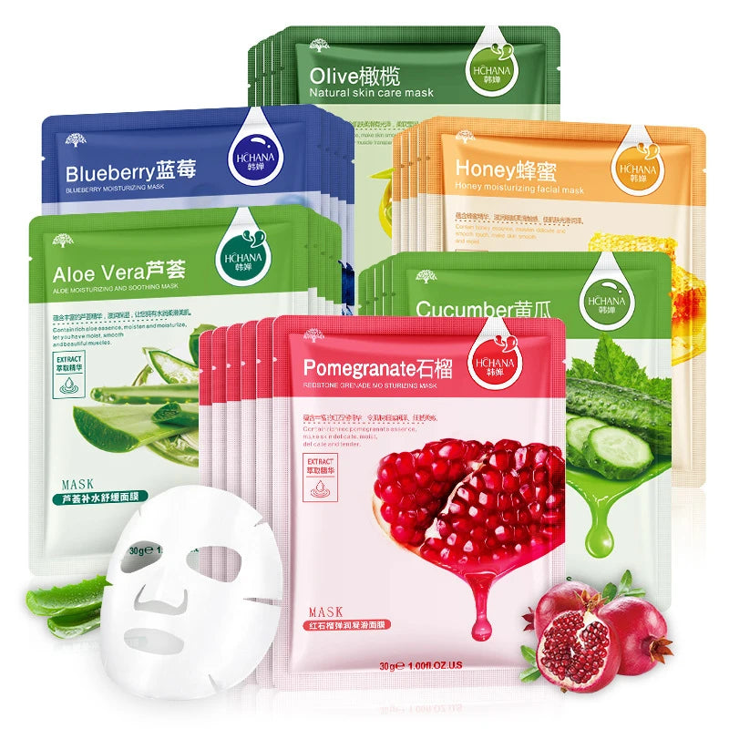 30pcs Fresh Fruits Facial Sheet Masks — Moisturising, Firming & Hydrating Korean Skin Care
