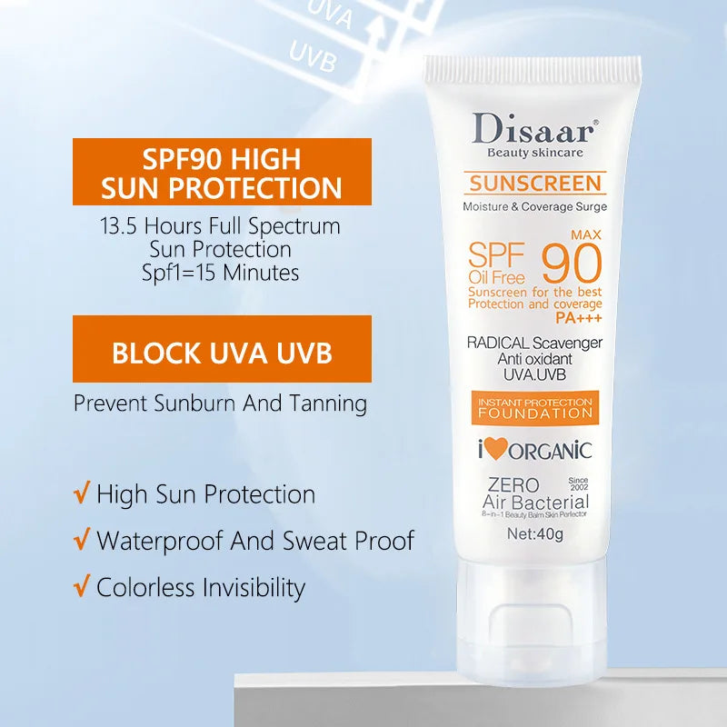 SPF 90+ Waterproof Facial Sunscreen — Broad Spectrum UVA & UVB Protection for Daily Use