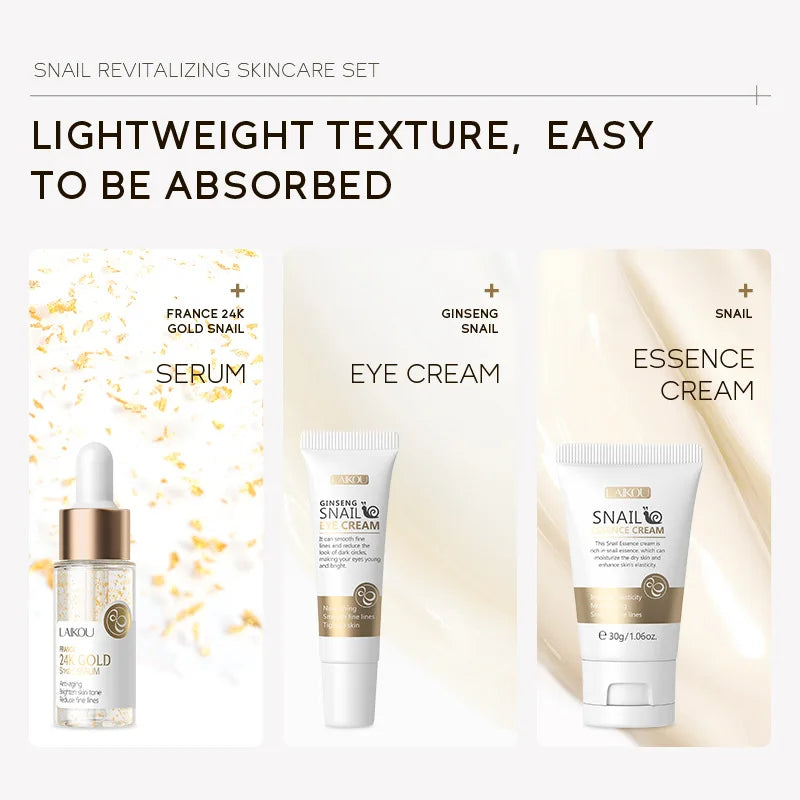LAIKOU Vitamin C Skincare Set 3pcs — Face Cream, Serum & Eye Cream for Brightening & Anti-Wrinkle