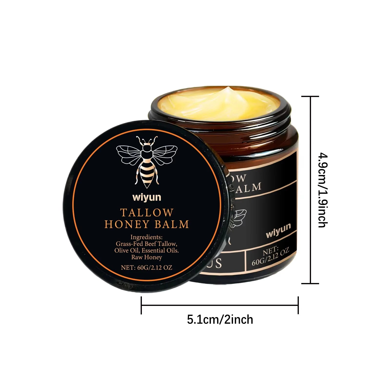 Organic Grass-Fed Beef Tallow Balm with Raw Honey — Soothing, Anti-Aging Night Cream for Dry & Cracked Skin