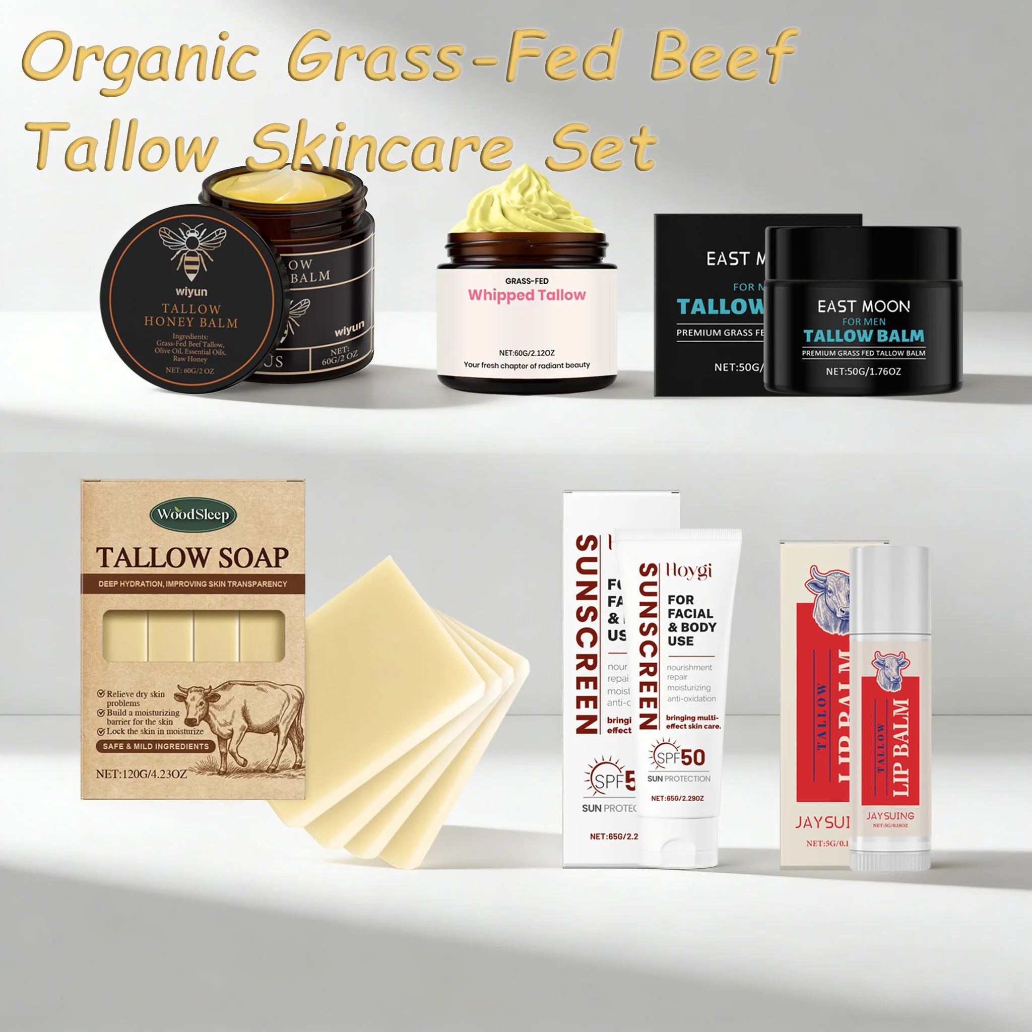 Organic Grass-Fed Beef Tallow Balm with Raw Honey — Soothing, Anti-Aging Night Cream for Dry & Cracked Skin