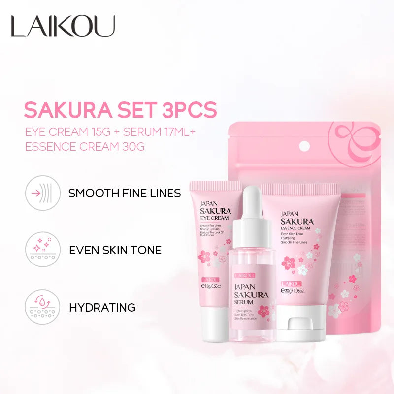 LAIKOU Vitamin C Skincare Set 3pcs — Face Cream, Serum & Eye Cream for Brightening & Anti-Wrinkle