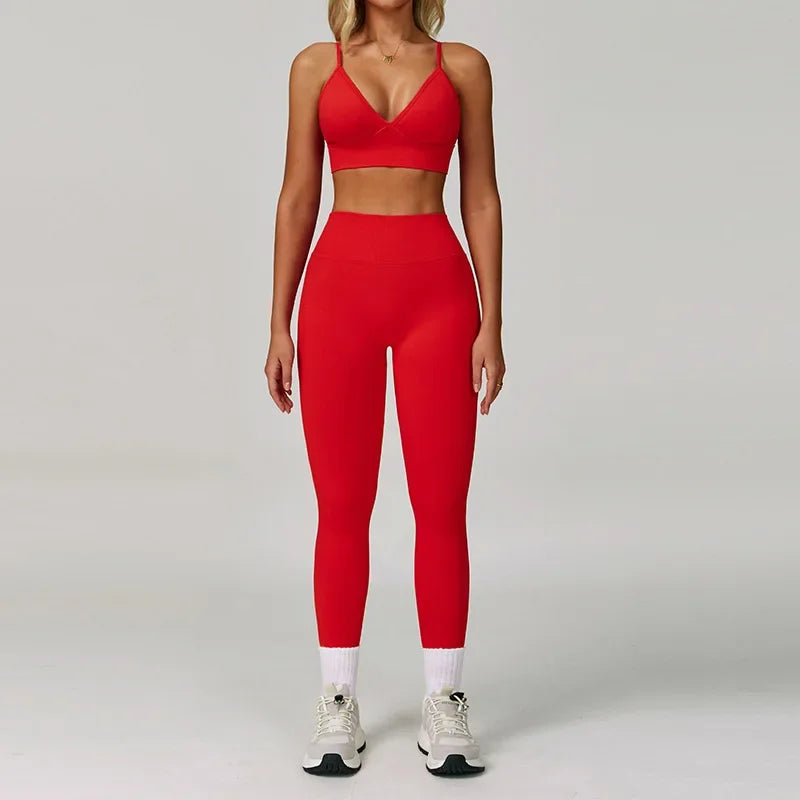 Yoga Set 2PCS Gym Clothes Women Tracksuit Workout Outfits Fitness Set Sportswear High Waist Leggings Sports Bra Athletic Wear