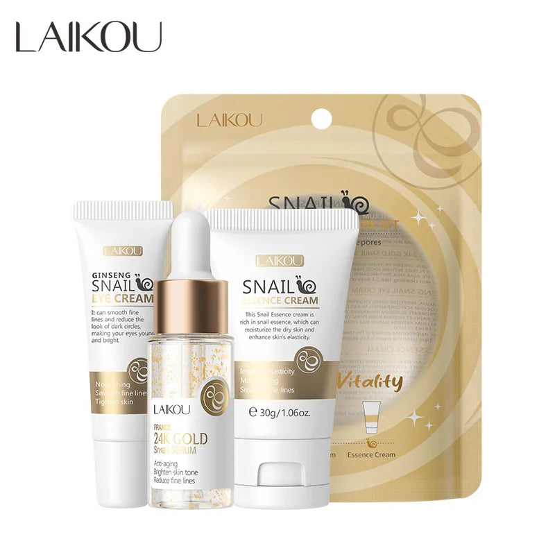 LAIKOU Vitamin C Skincare Set 3pcs — Face Cream, Serum & Eye Cream for Brightening & Anti-Wrinkle