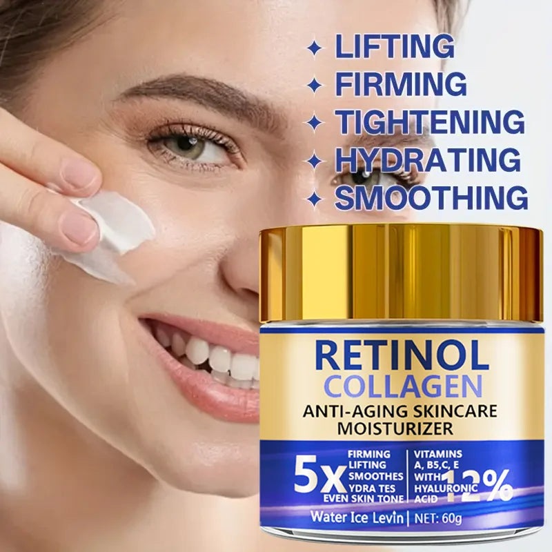 Retinol & Collagen Face Cream 60g — Anti-Aging Firming Moisturiser with Hyaluronic Acid
