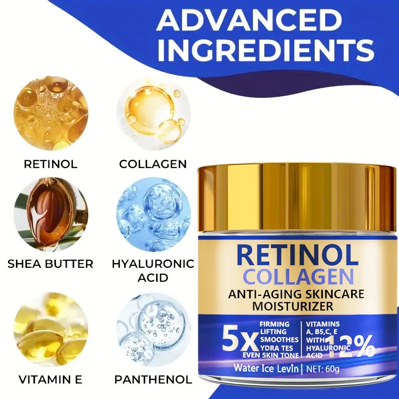 Retinol & Collagen Face Cream 60g — Anti-Aging Firming Moisturiser with Hyaluronic Acid