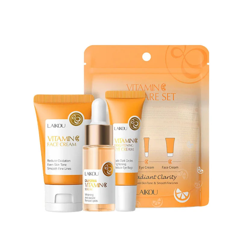 LAIKOU Vitamin C Skincare Set 3pcs — Face Cream, Serum & Eye Cream for Brightening & Anti-Wrinkle
