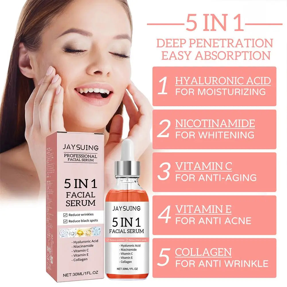 5-in-1 Vitamin C & Hyaluronic Acid Face Serum — Brighten, Firm, Hydrate & Shrink Pores