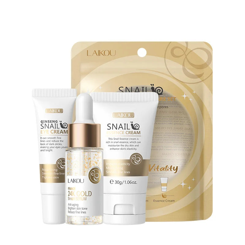 LAIKOU Vitamin C Skincare Set 3pcs — Face Cream, Serum & Eye Cream for Brightening & Anti-Wrinkle