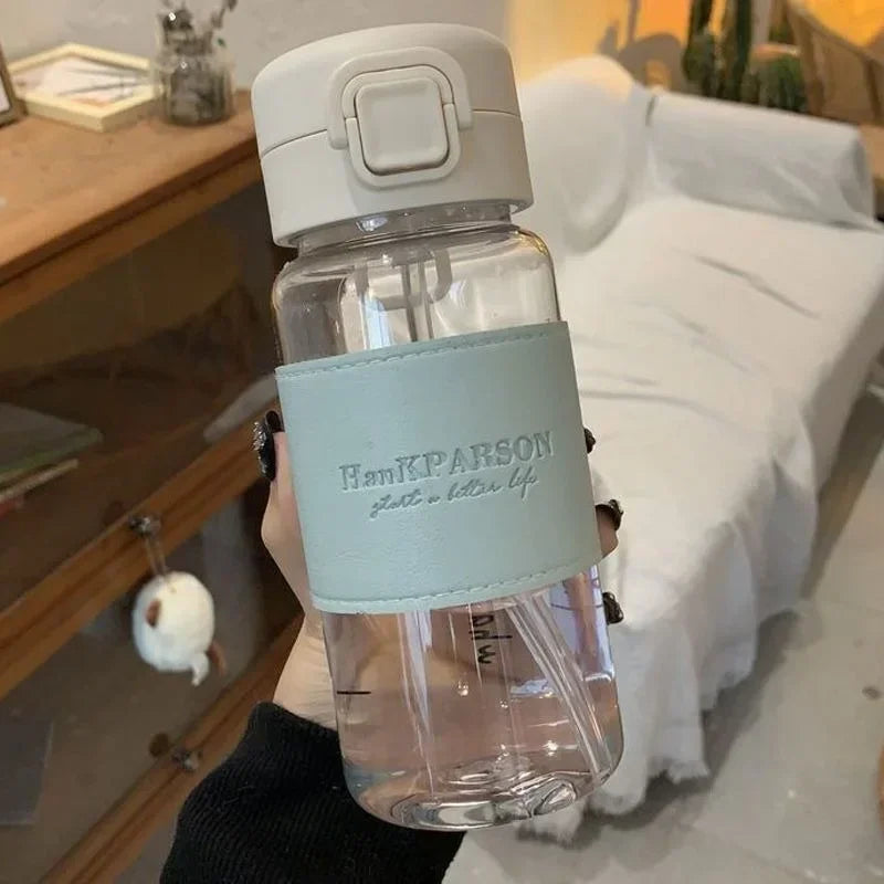 500ml Portable Water Bottle with Straw Creative Cute Leak-proof Plastic Drinking Bottle Milk Coffee Tea Juice Cup Drinkware