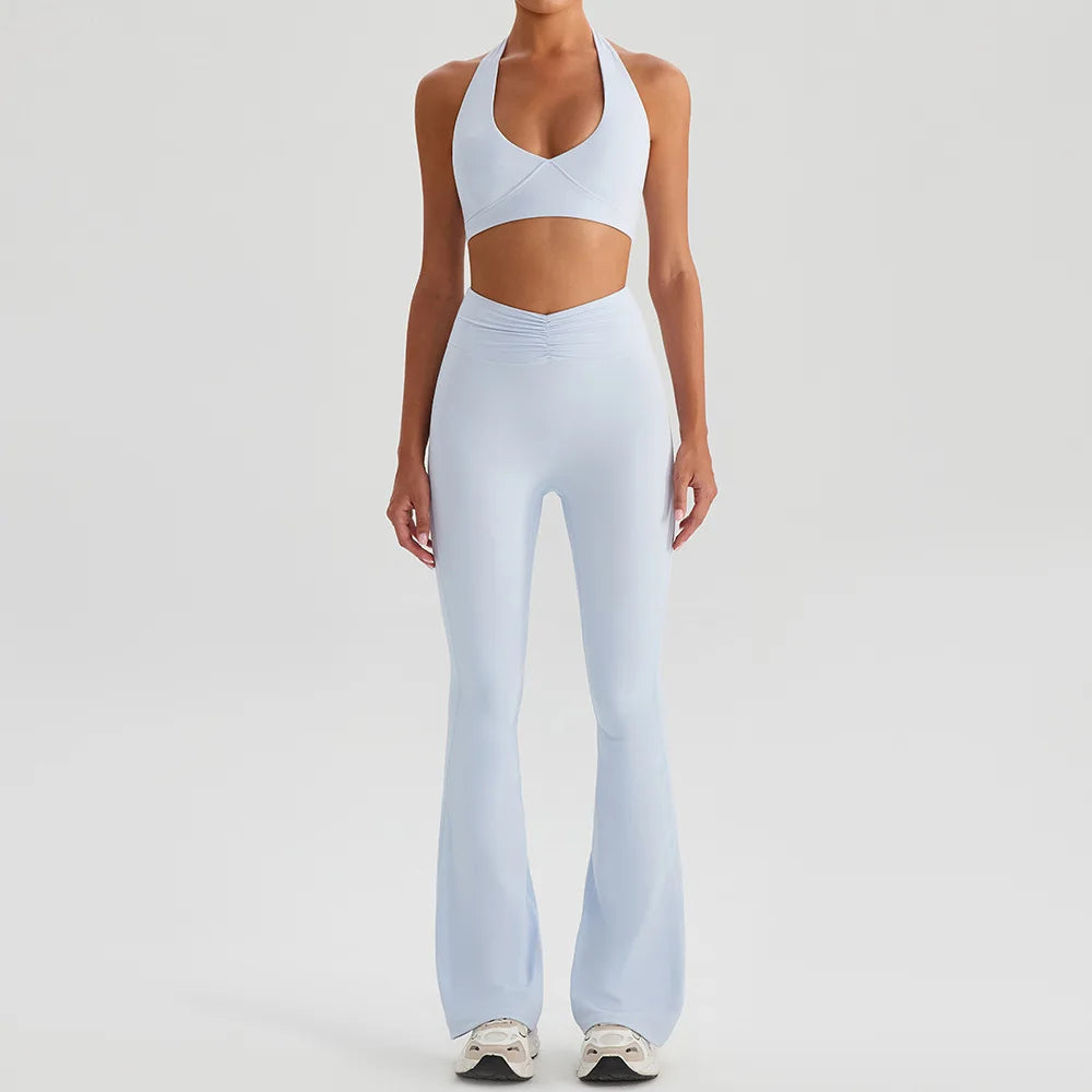 Yoga Suit Gym Fitness Set Sports Bra Flared Trousers Suit Sports Tracksuit Women Workout Clothes Sportswear Female Athletic Wear