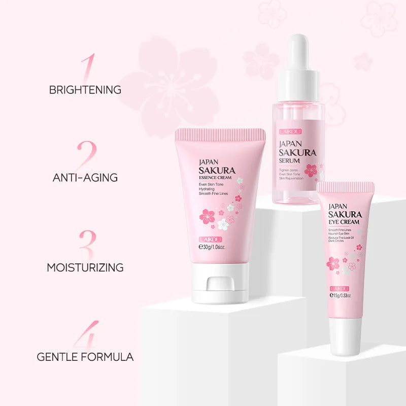 LAIKOU Vitamin C Skincare Set 3pcs — Face Cream, Serum & Eye Cream for Brightening & Anti-Wrinkle