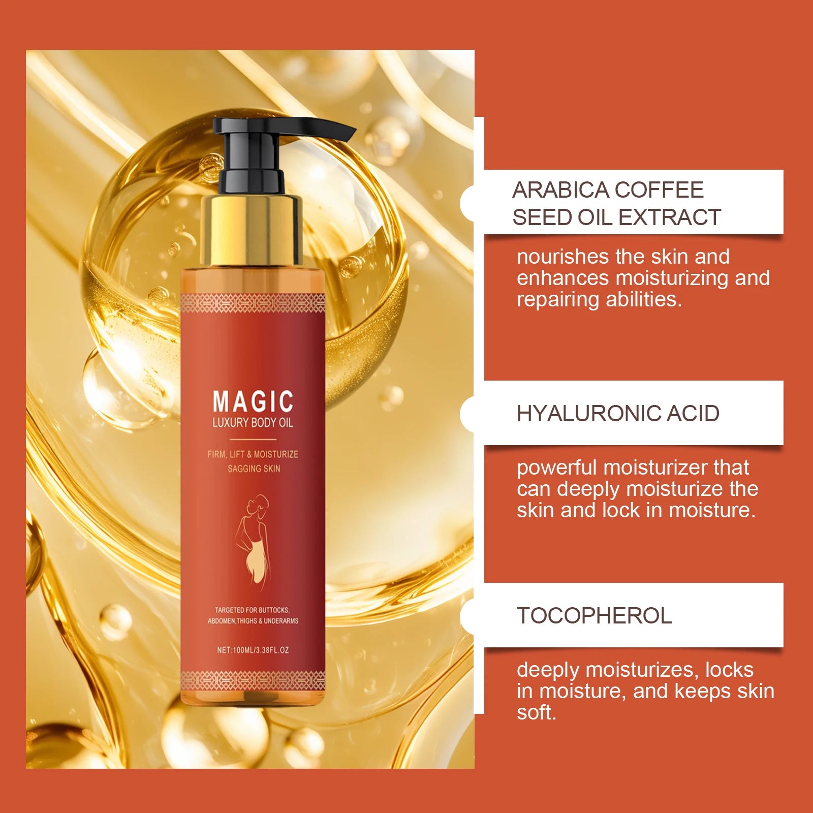 Luxury Firming Body Oil — Anti-Wrinkle Moisturising Massage Oil for Silky, Toned Skin