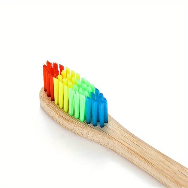 10pcs Rainbow Bamboo Toothbrush Set — Eco-Friendly, Soft Bristle Mouth Care