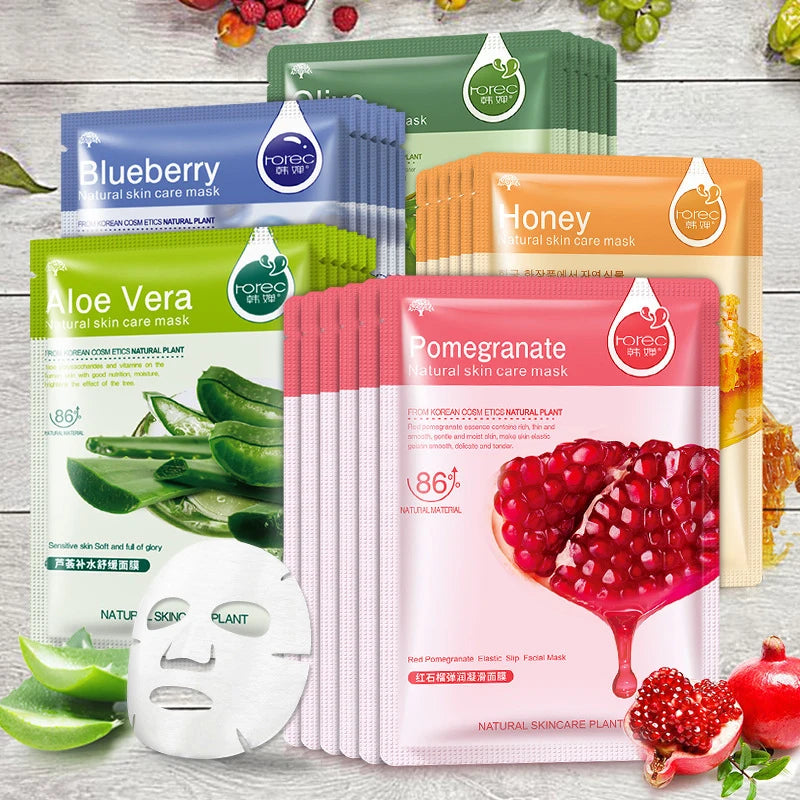 30pcs Fresh Fruits Facial Sheet Masks — Moisturising, Firming & Hydrating Korean Skin Care