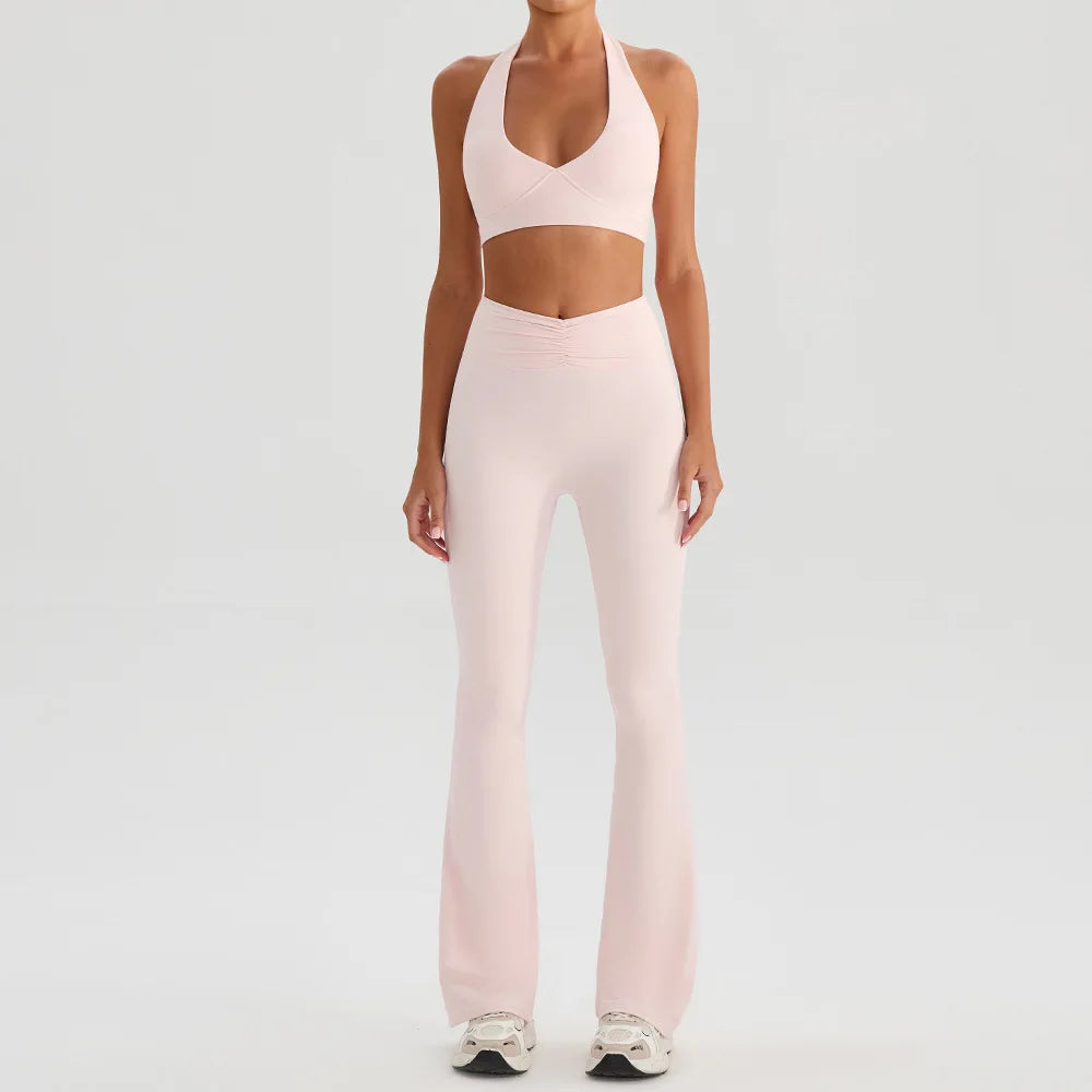 Yoga Suit Gym Fitness Set Sports Bra Flared Trousers Suit Sports Tracksuit Women Workout Clothes Sportswear Female Athletic Wear