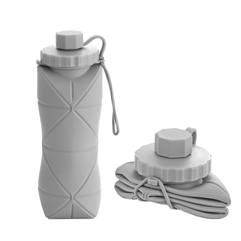 600ml Silicone Folding Bottle Adult Portable Reusable Plastic Cups Outdoor Travel Gym Water Bottle Motivational Drinking Bottle