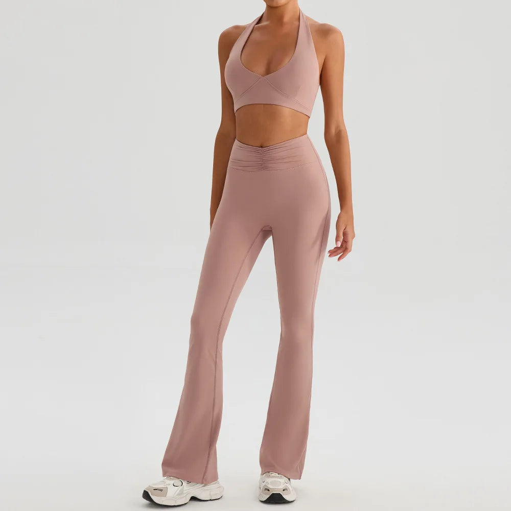 Yoga Suit Gym Fitness Set Sports Bra Flared Trousers Suit Sports Tracksuit Women Workout Clothes Sportswear Female Athletic Wear