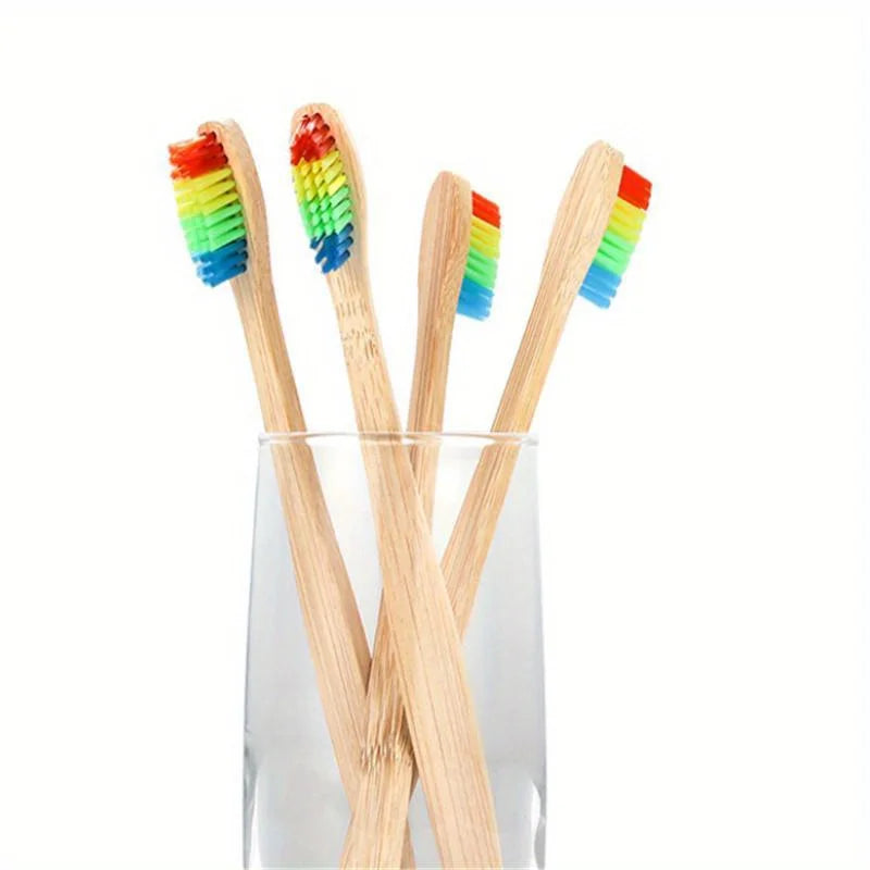 10pcs Rainbow Bamboo Toothbrush Set — Eco-Friendly, Soft Bristle Mouth Care